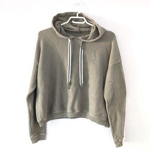 Aerie Olive Green 100% Cotton Ribbed Cropped Boxy Hoodie In Size XS